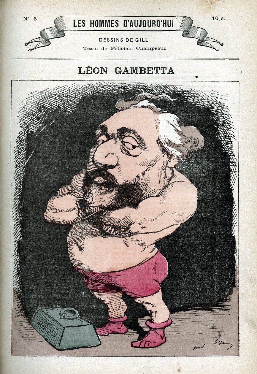 Portret Leona Gambetty (1838-1882), francuskiego polityka. Karykatura Gilla, Paryż. autorstwa Andre Gill