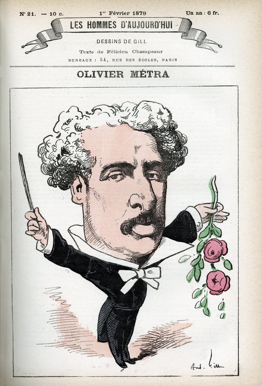 Portret Oliviera Metry (1830-1889), francuskiego aktora, popularnego kompozytora. Karykatura Gilla, w „Les Homme d