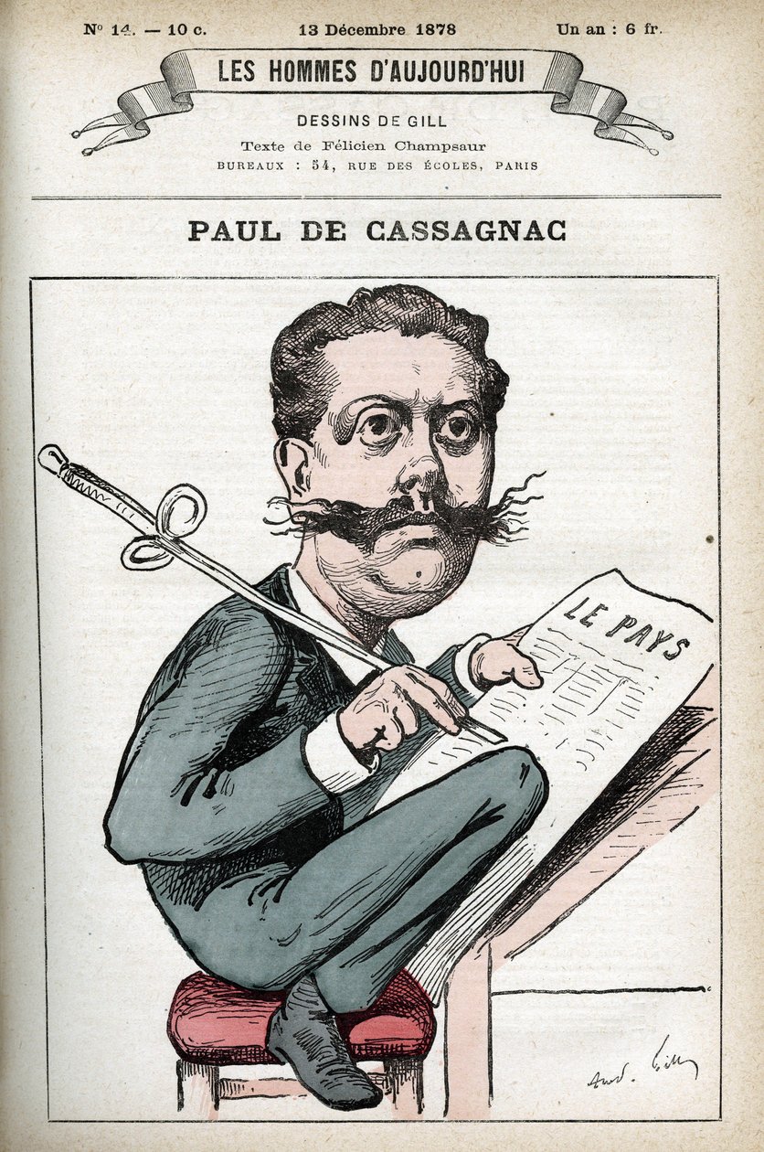 Portret Paula Graniera de Cassagnaca (1842-1902), francuskiego dziennikarza politycznego. Karykatura autorstwa Gilla, Paryż. autorstwa Andre Gill