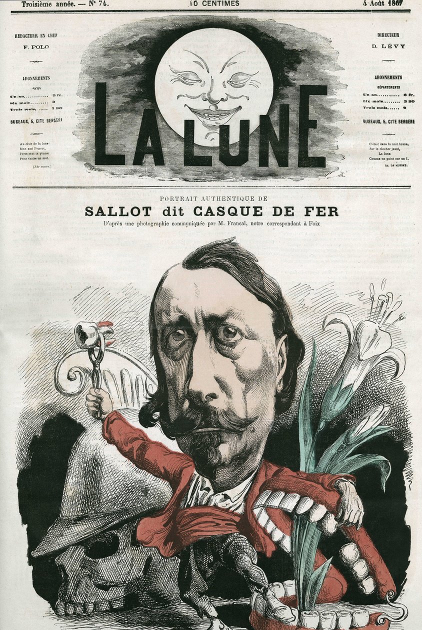 Portret Sallota, znany jako „Żelazny hełm”. Karykatura Gilla, w „La Lune”, 4 sierpnia autorstwa Andre Gill