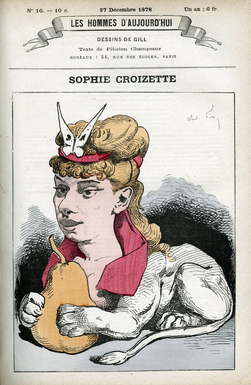 Portret Sophie Croizette, francuskiej aktorki teatralnej. Karykatura Gilla, Paryż. autorstwa Andre Gill