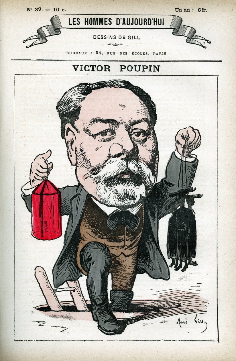 Portret Victora Poupina (1838-1906), francuskiego polityka. Karykatura Gilla, w „Les Homme d