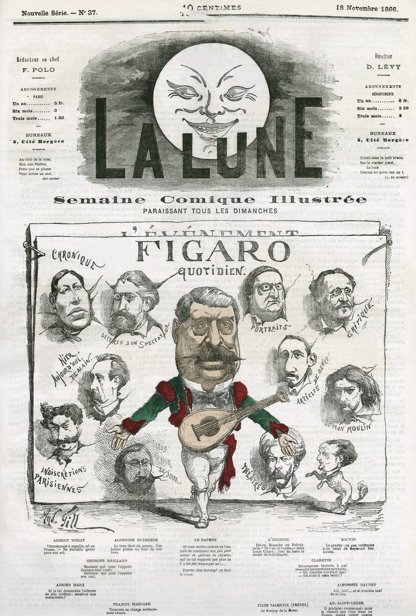 Portret dziennikarzy „Figaro Quotidien””. Karykatura Gilla, w „Księżycu”, 18 listopada autorstwa Andre Gill