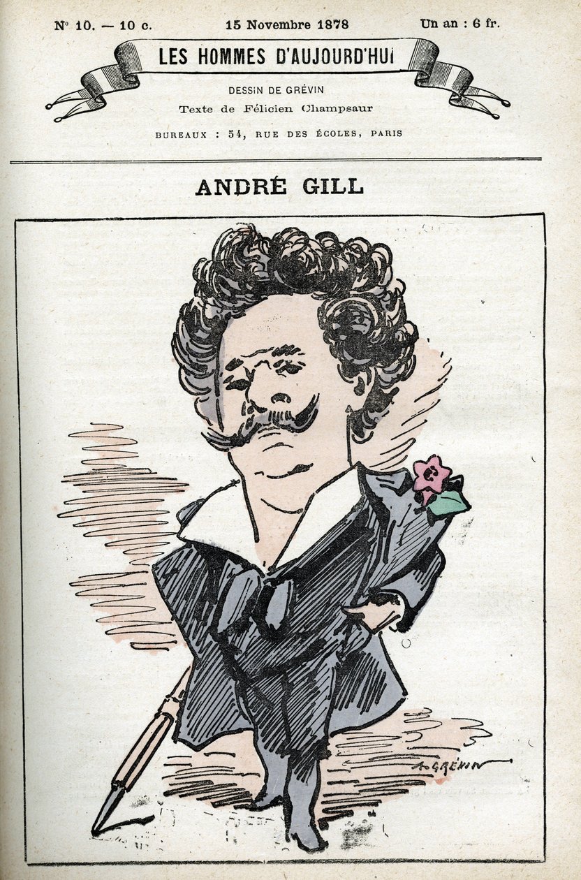 Autoportret Andre Gilla (1840-1885), francuskiego rysownika i ilustratora. Karykatura w „Mężczyznach dzisiejszych czasów” autorstwa Andre Gill