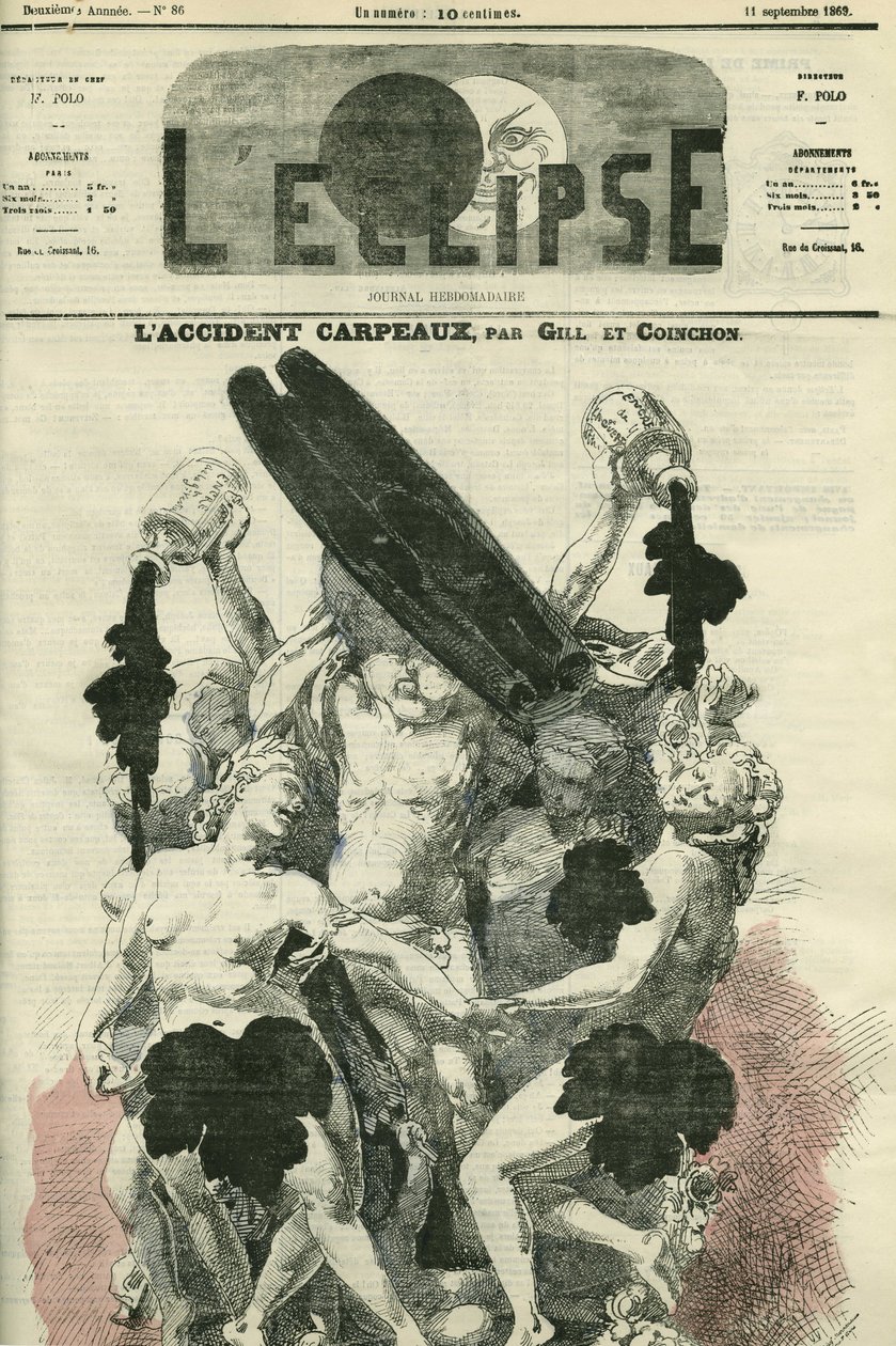 Wypadek Carpeaux, ilustracja „La Danse” Jean-Baptiste (Jean Baptiste) Carpeaux, rzeźba dla Opery Garnier, która została ostro skrytykowana do tego stopnia, że rzucono na nią butelkę atramentu. Okładka w „” L