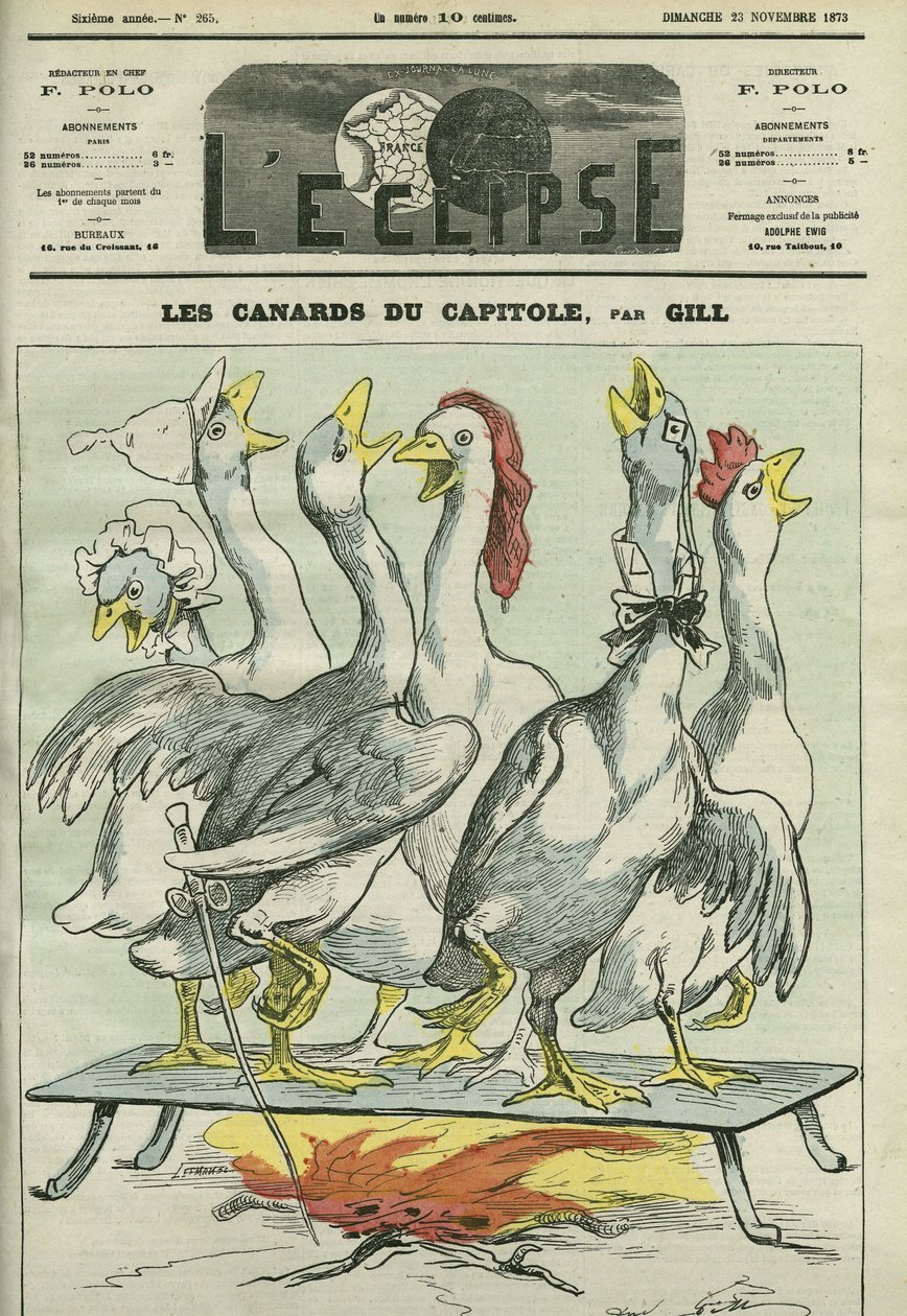Kapitolińskie kaczki, karykatura gazet „La Patrie”, „Le Constitutionnel”, „Le Pays”, „Le Figaro”, „L