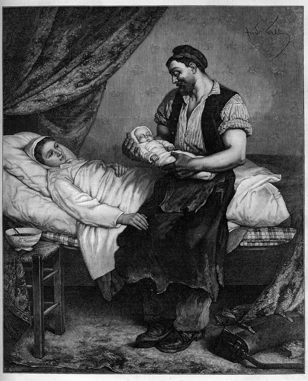 Nowy (noworodek). Grawerowanie według obrazu Andre Gilla (1840-1885) w „Świat ilustrowany” nr 1283 z 29 października autorstwa Andre Gill
