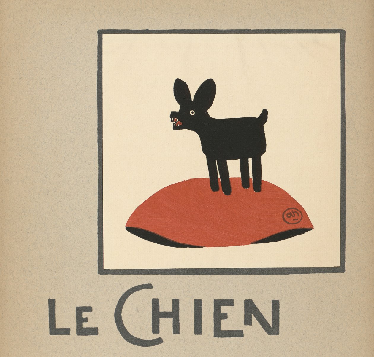 Ilustracja dla dzieci przedstawiająca czarnego psa "Le Chien autorstwa Andre Helle