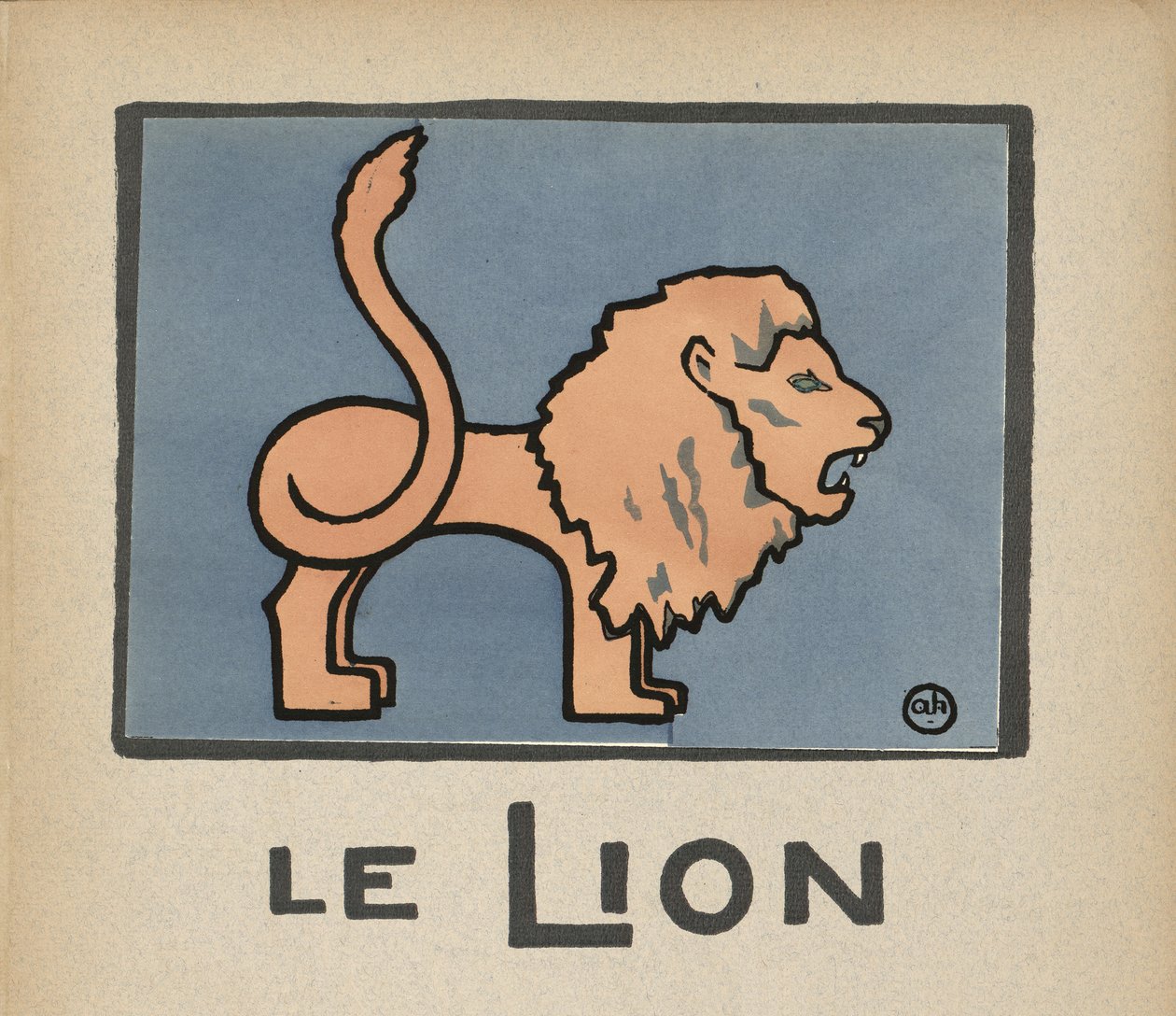 Le Lion" Ilustracja dla dzieci przedstawiająca lwa autorstwa Andre Helle