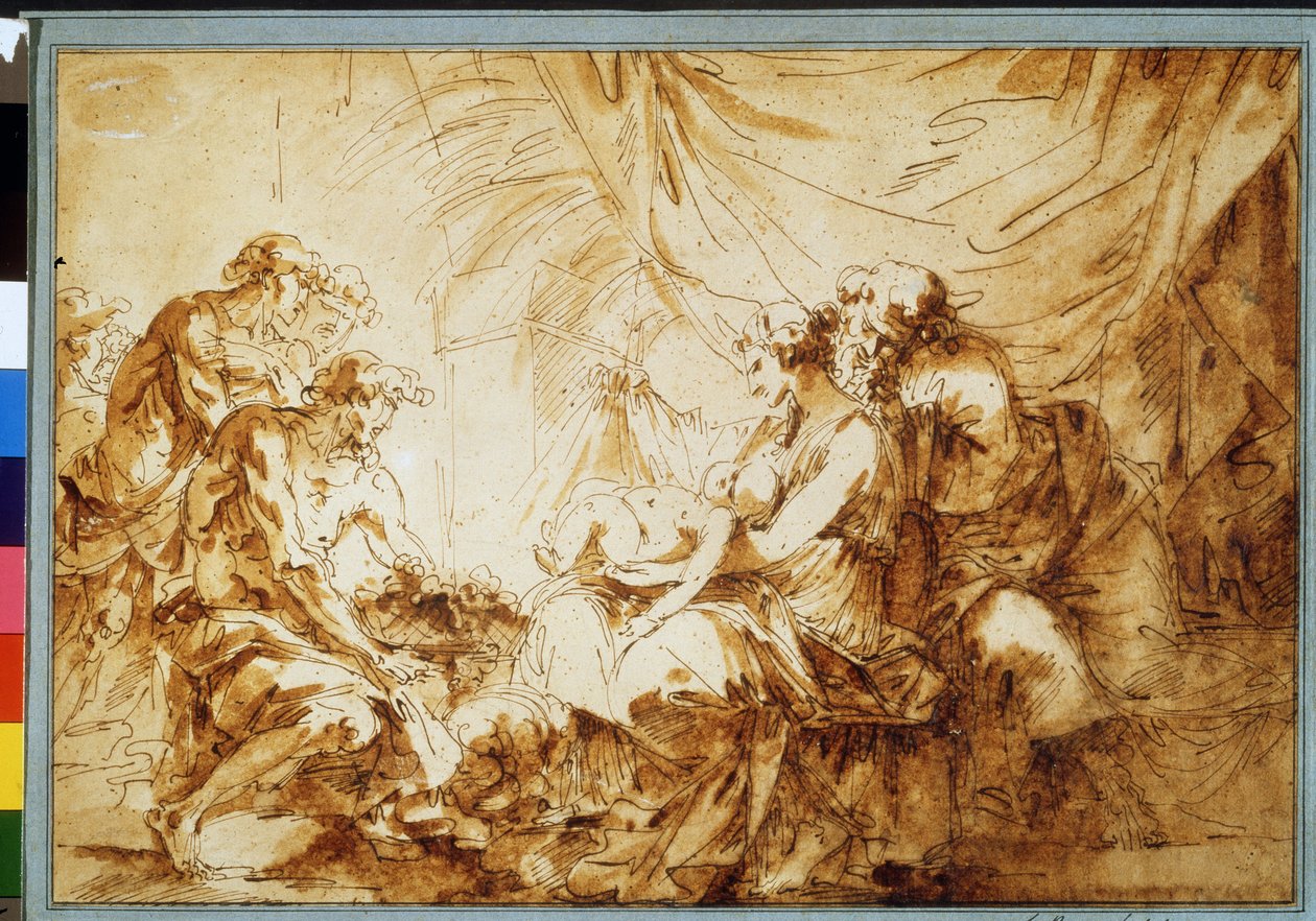 „Adoracja Dzieciątka Jezus” (Adoracja Dzieciątka Jezus) Rysunek piórkiem Andre Jean Le Brun (Lebrun) (1737-1811) Muzeum Puszkina, Moskwa autorstwa Andre Jean Lebrun