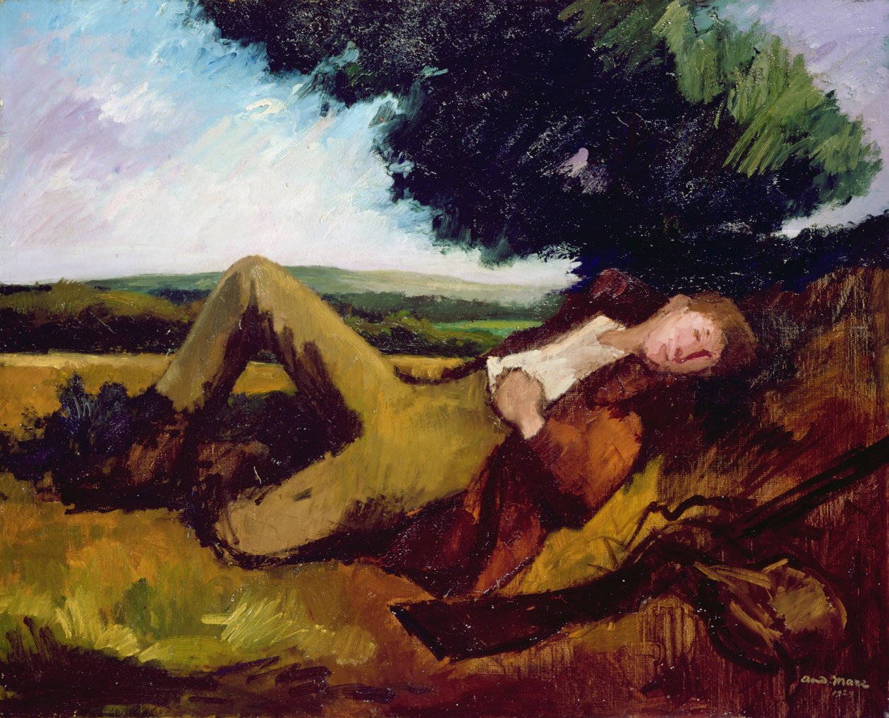 Łowcy odpoczywają lub śpiący łowca, 1929 autorstwa Andre Mare