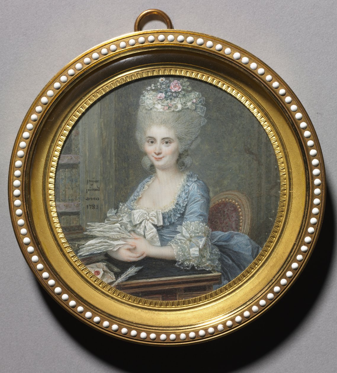 Portret kobiety w niebieskiej sukience autorstwa Andre Pujos
