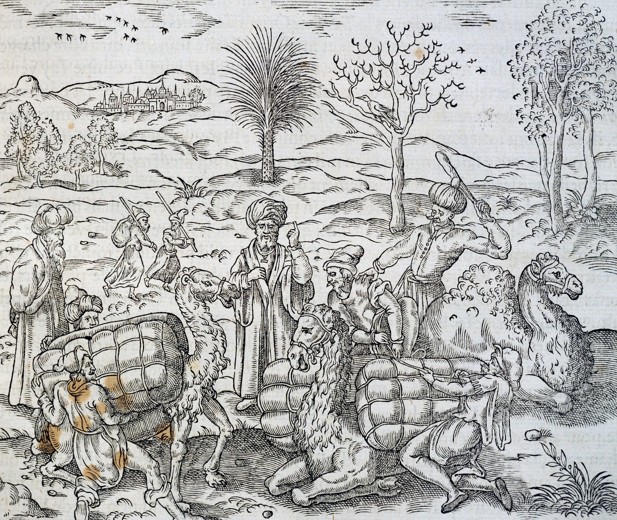 Arabscy kupcy w Syrii, rycina z Uniwersalnej kosmologii, Andre Thevet (1504-1592) autorstwa Andre Thevet