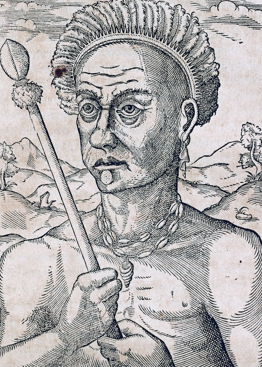 Król Quoniambec, Brazylia, rycina z Uniwersalnej kosmologii, Andre Thevet (1504-1592), Paryż autorstwa Andre Thevet