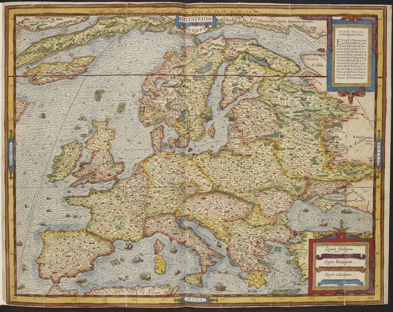 Mapa Europy, Uniwersalna Kosmografia André Thevet autorstwa Andre Thevet