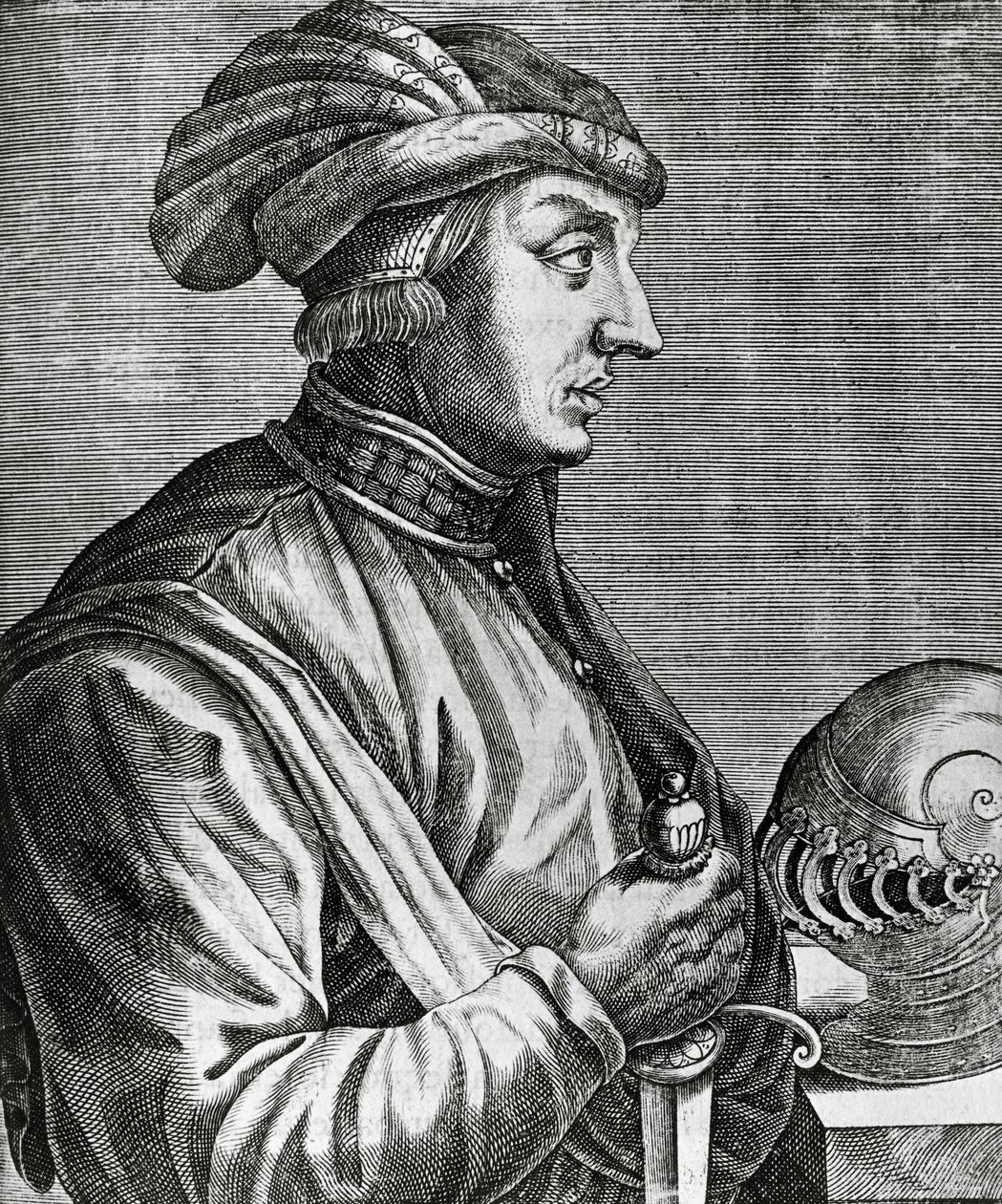 Portret Castruccio Castracaniego (ok. 1281-1328), lorda Lukki, rycina z książki Prawdziwe portrety i żywoty wybitnych ludzi autorstwa Andre Thevet
