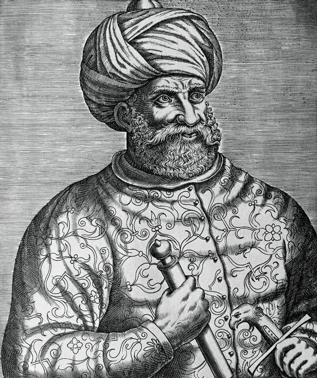Portret Khayr al-Din, znany jako Barbarossa (1465-1546), turecki korsarz i admirał, rycina Andre Thevet (1502-1590) autorstwa Andre Thevet