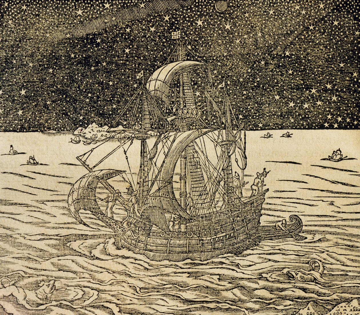 Marynarze podążający trasą północną, rycina z Uniwersalnej kosmologii, Andre Thevet (1504-1592), Paryż autorstwa Andre Thevet