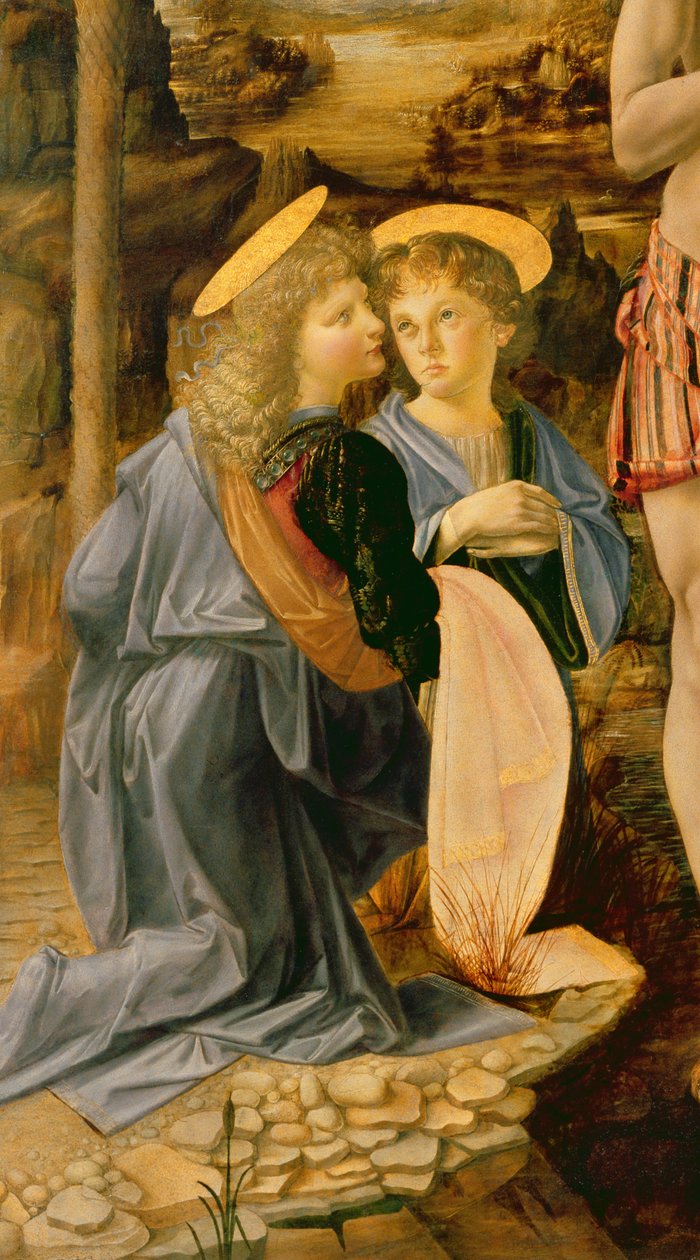 Chrzest Chrystusa przez Jana Chrzciciela, c.1475 (detal z 362326) autorstwa Leonardo da Vinci