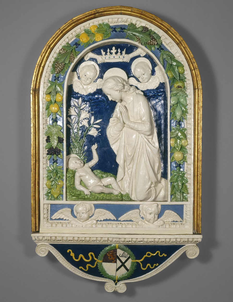 Adoracja Dzieciątka, po 1477 (terakota glazurowana) autorstwa Andrea Della Robbia