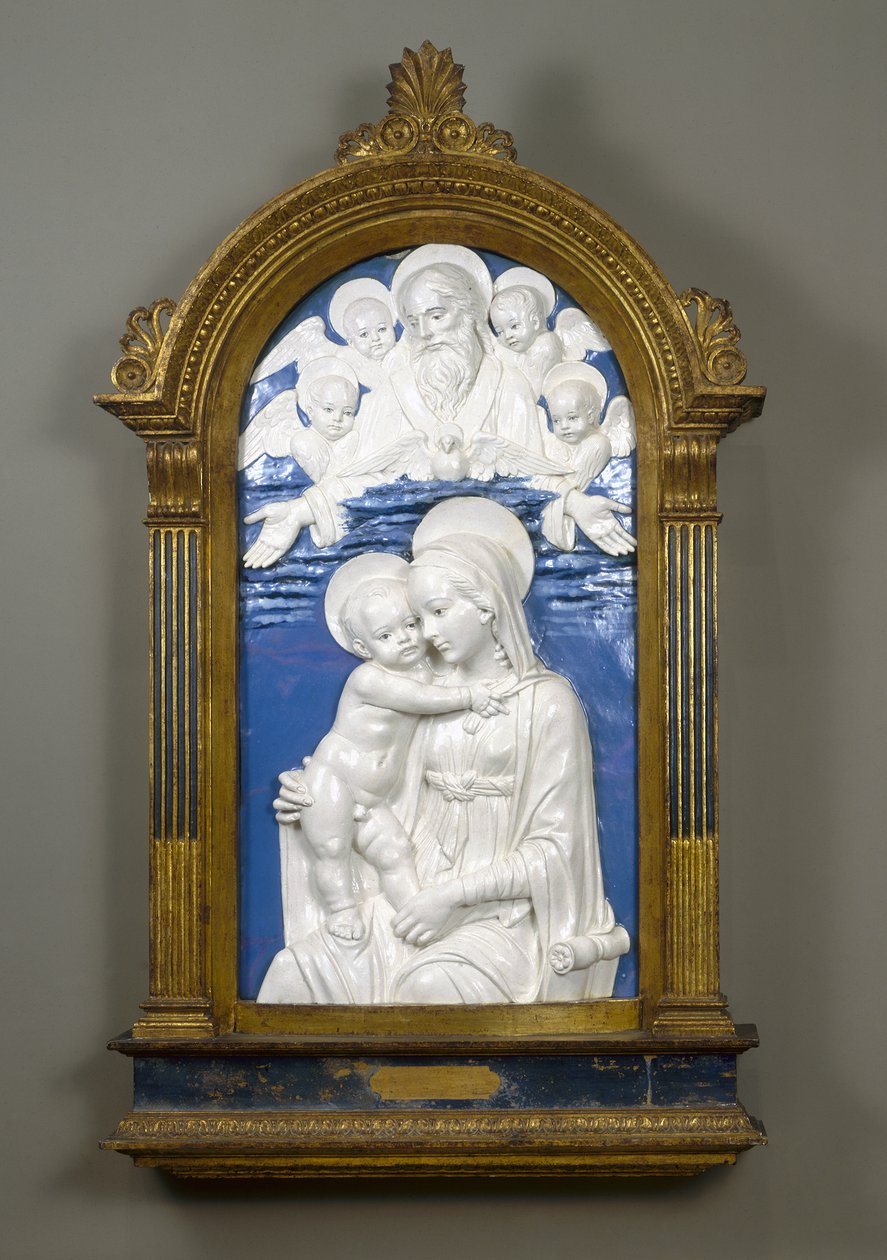 Madonna z Dzieciątkiem z Bogiem Ojcem i Cherubinami, 1480-90 (terakota glazurowana) autorstwa Andrea Della Robbia
