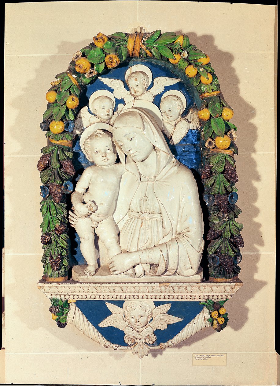 Dziewica z Dzieciątkiem (polichromowana glazurowana terakota) autorstwa Andrea Della Robbia