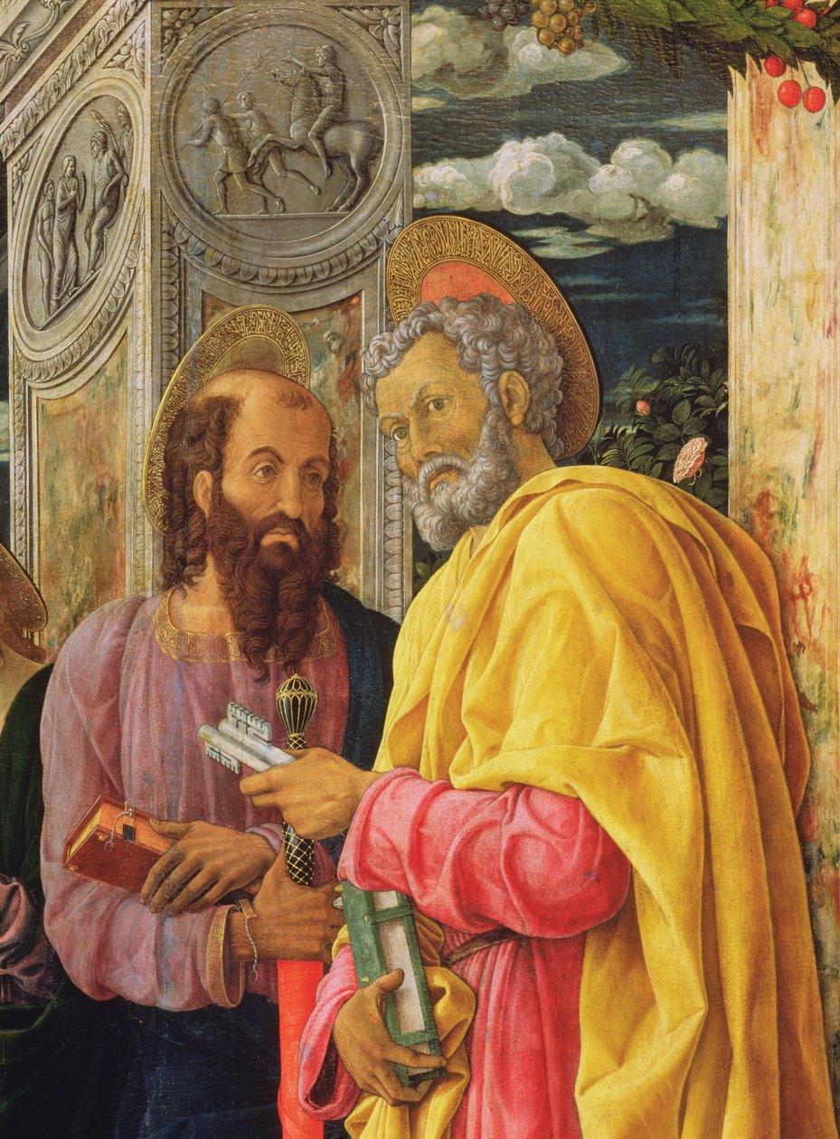 Ołtarz z San Zeno Maggiore, Werona, detal lewego panelu przedstawiający św. Piotra i Pawła, ok. 1456-60 autorstwa Andrea Mantegna