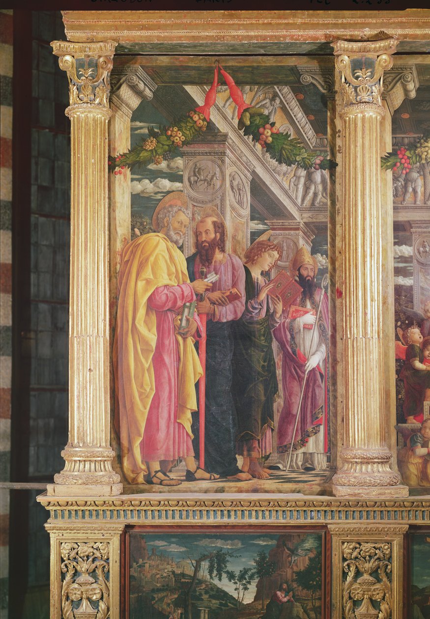 Ołtarz św. Zenona z Werony, lewy panel przedstawiający św. Piotra, św. Pawła i św. Jana, 1456-60 (detal z 214237) autorstwa Andrea Mantegna