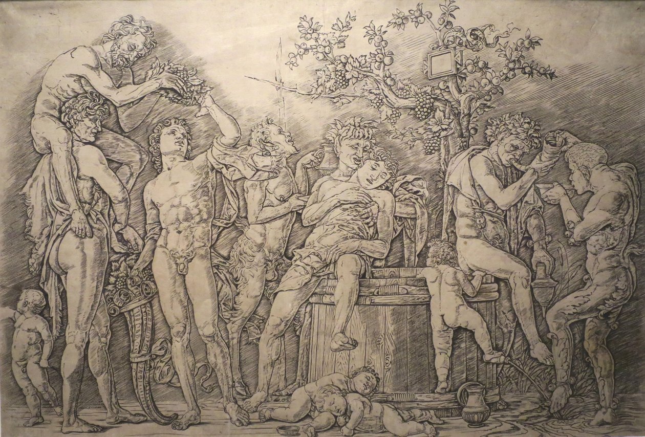 Bachanalia z prasą do wina autorstwa Andrea Mantegna