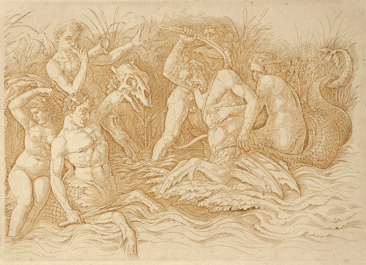 bitwa morskich bogów autorstwa Andrea Mantegna