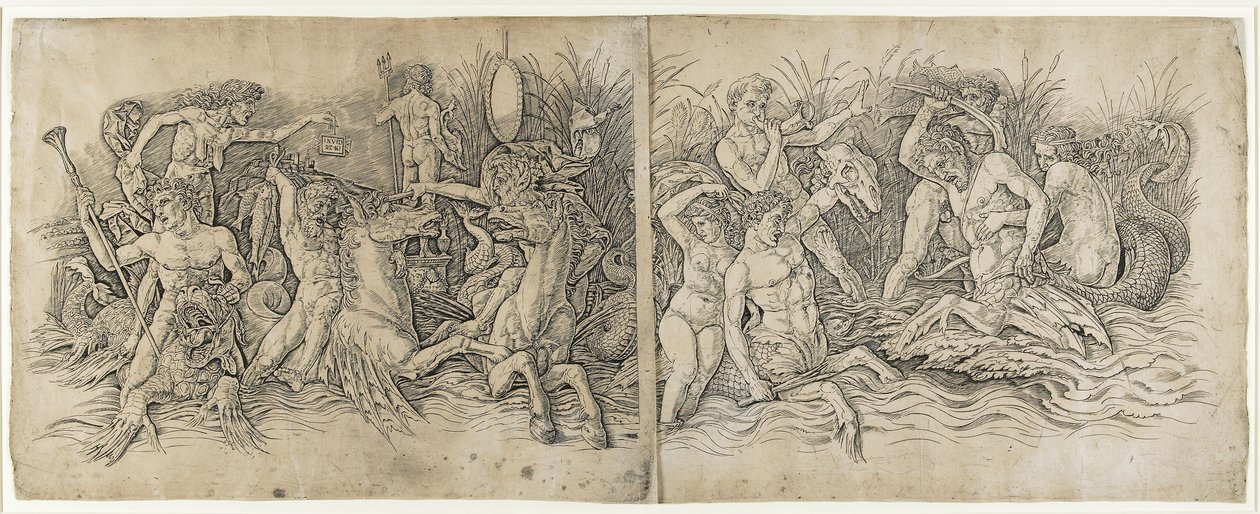 Bitwa Bogów Morza, lata 70-te XIV wieku autorstwa Andrea Mantegna