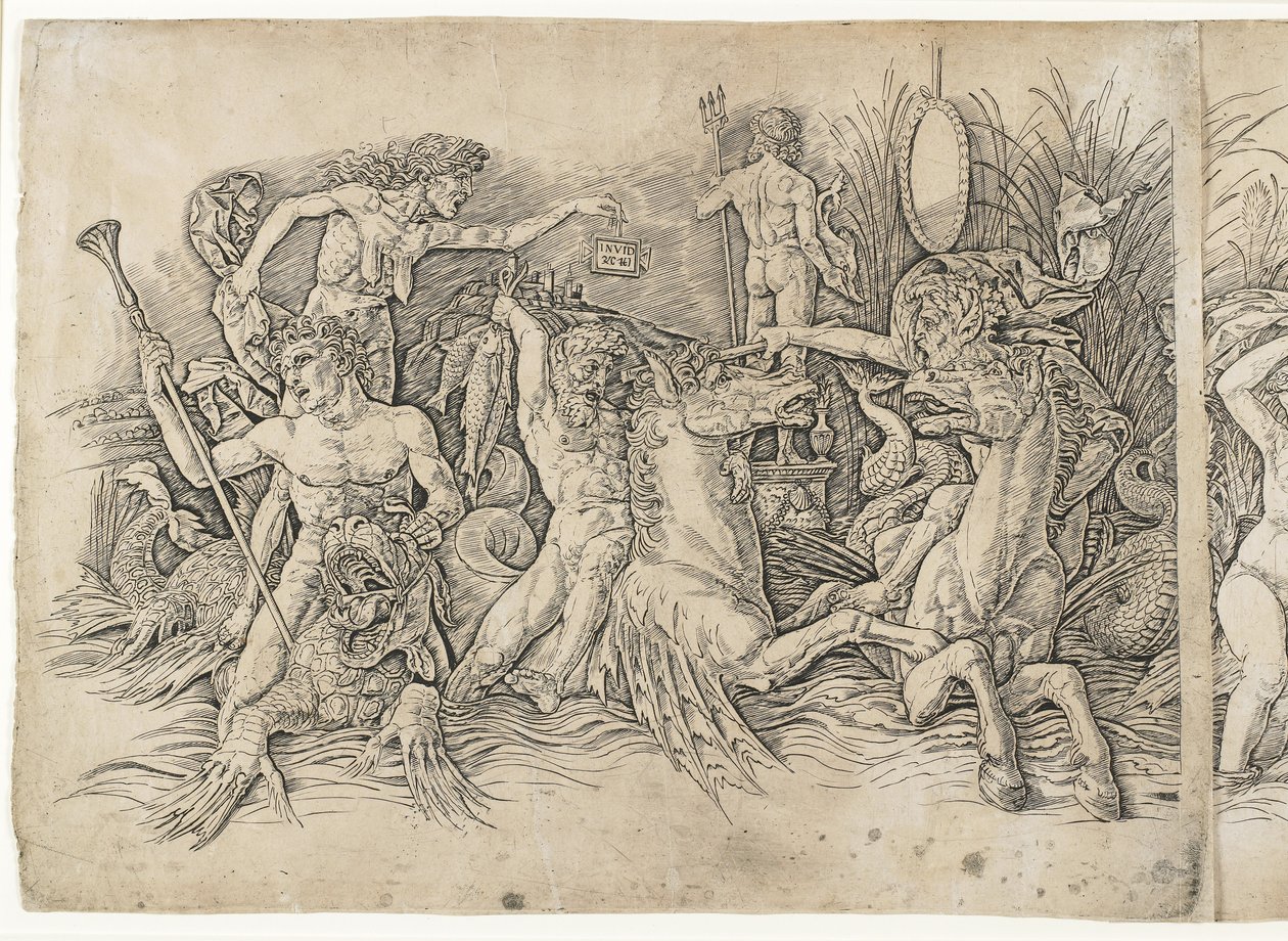 Bitwa bogów morza, 1470s autorstwa Andrea Mantegna