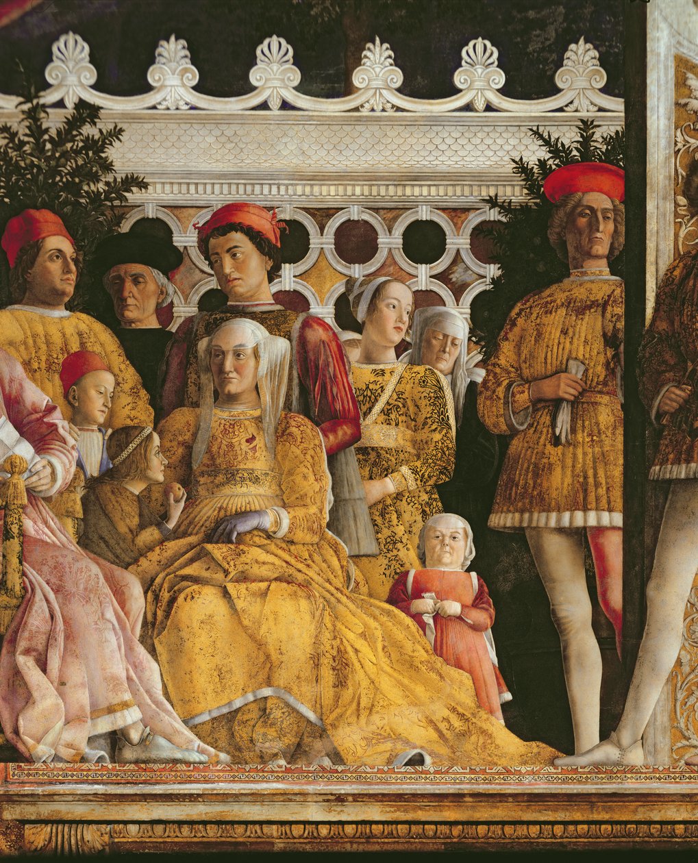 Fragment wizerunku Barbary Brandenburskiej (żony marcheza Ludovica Gonzagi III z Mantui oraz ich dzieci i dworzan), z Camera degli Sposi lub Camera Picta, 1465-74 autorstwa Andrea Mantegna