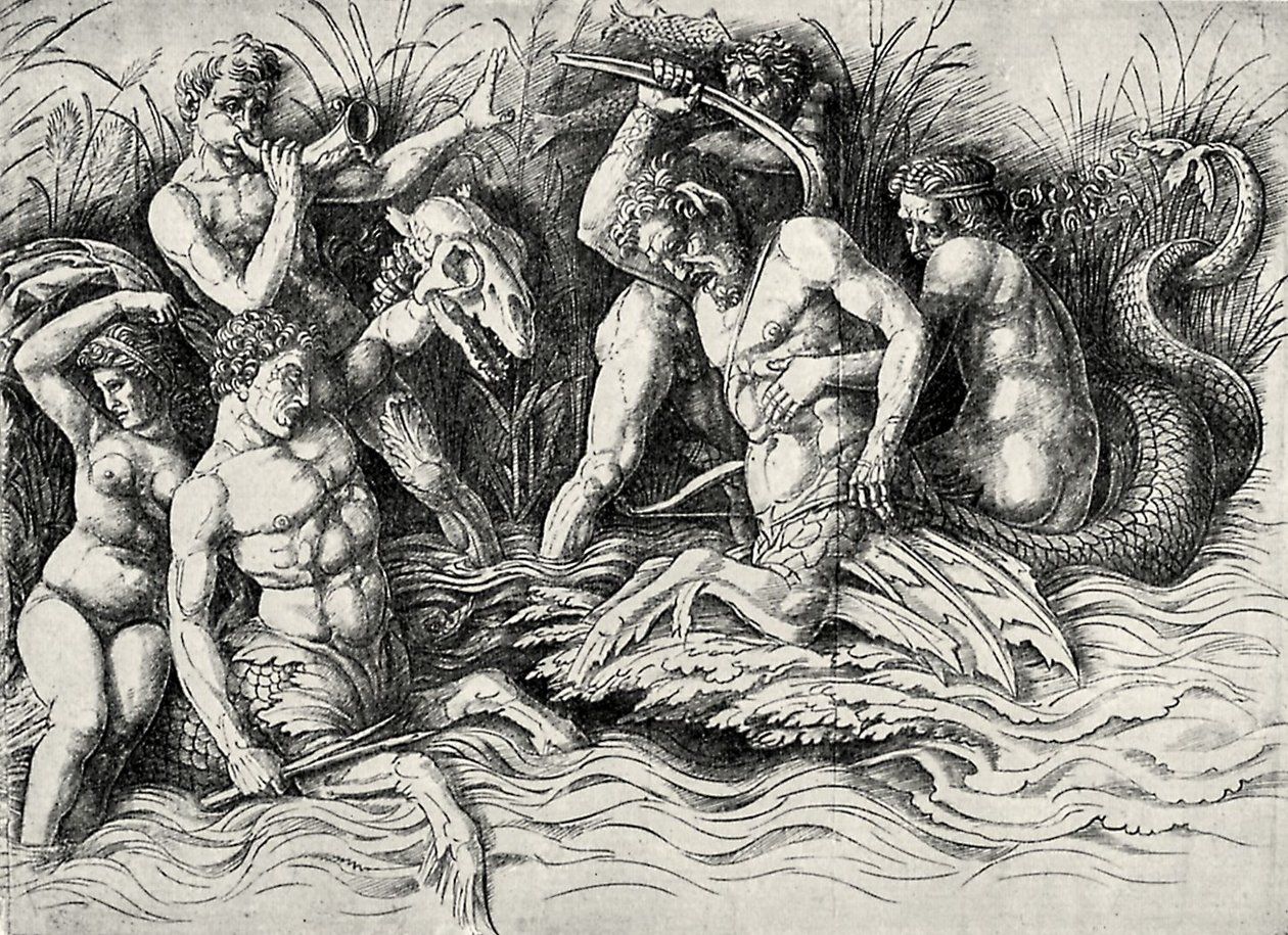 Bitwa bogów morza autorstwa Andrea Mantegna