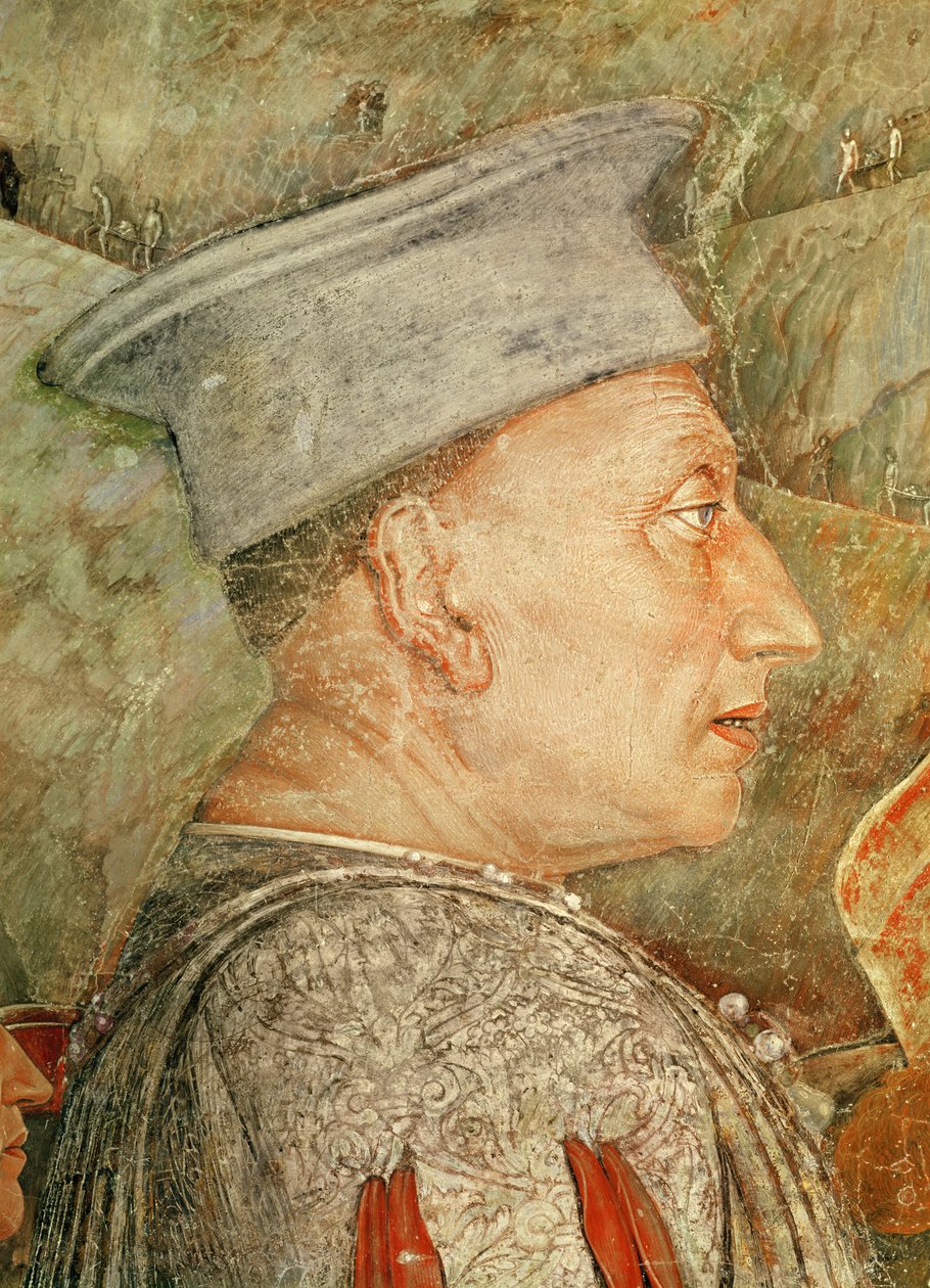 Marchese Ludovico Gonzaga III z Mantui witający syna kardynała Francesco Gonzaga, fragment Ludovico Gonzaga, ok. 1465-74 fragment fresku z 78456, 78454 autorstwa Andrea Mantegna