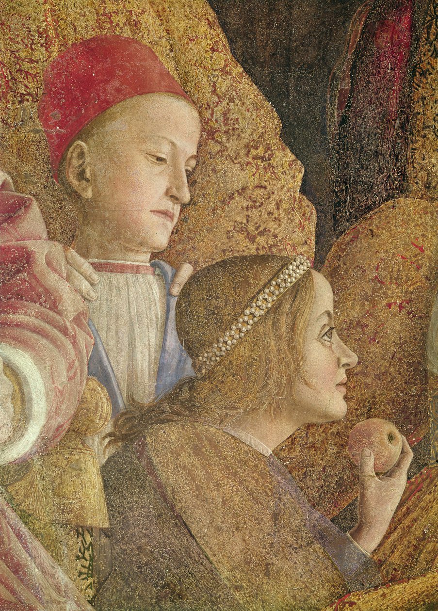 Marchese Ludovico Gonzago III of Mantua with his family and courtiers, (szczegół z dziećmi Gonzago), ok. 1465-74 (szczegół z 78461) autorstwa Andrea Mantegna