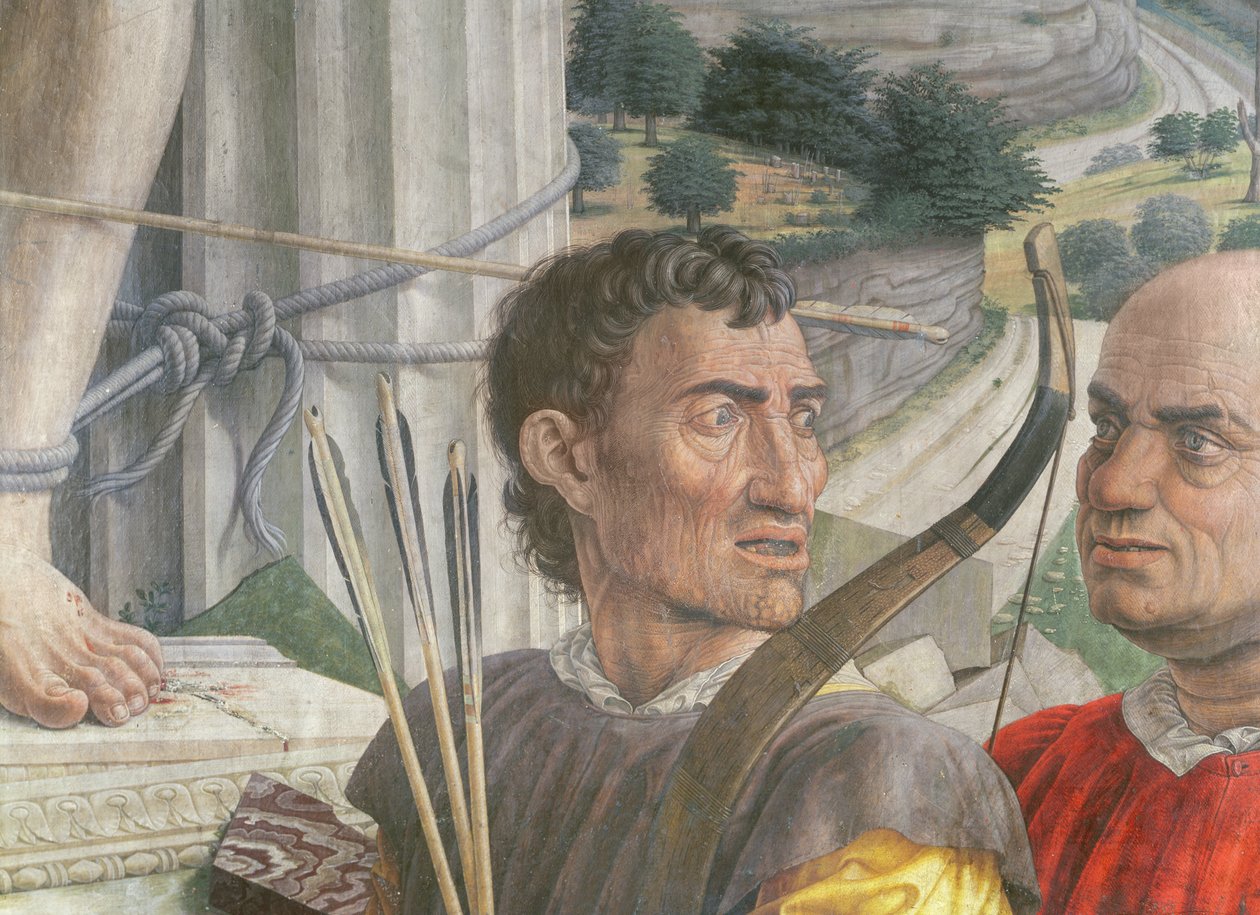 Św. Sebastian, 1480 fragment żołnierzy olej na płótnie autorstwa Andrea Mantegna