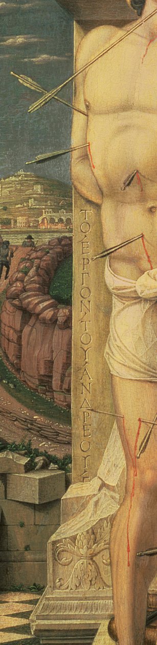 Św. Sebastian (detal), ok.1459 (tempera na desce) autorstwa Andrea Mantegna