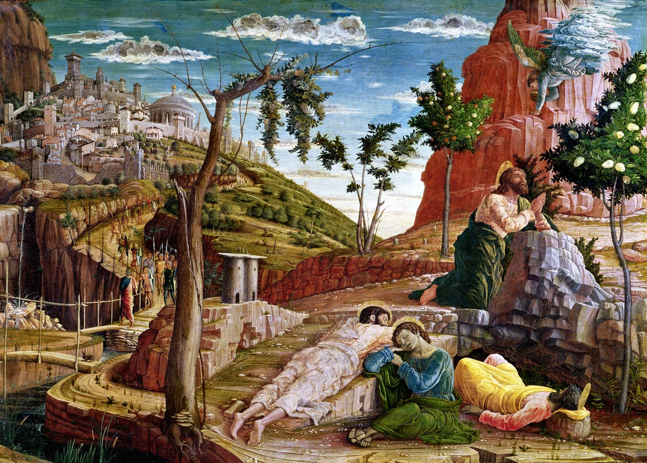 Agonia w ogrodzie, lewa predella panel z Ołtarza św. Zenona z Werony, 1456-60 autorstwa Andrea Mantegna
