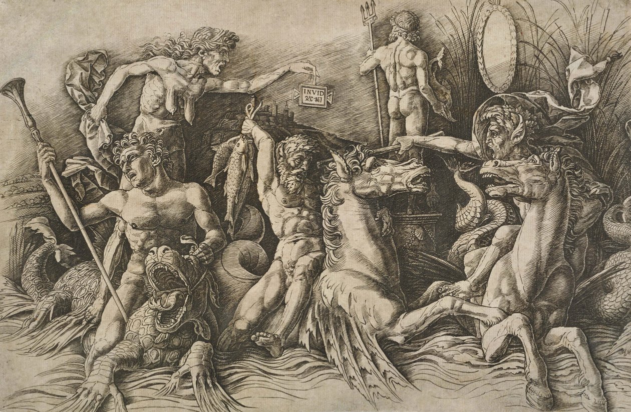 Bitwa bogów morza (lewa połowa) autorstwa Andrea Mantegna
