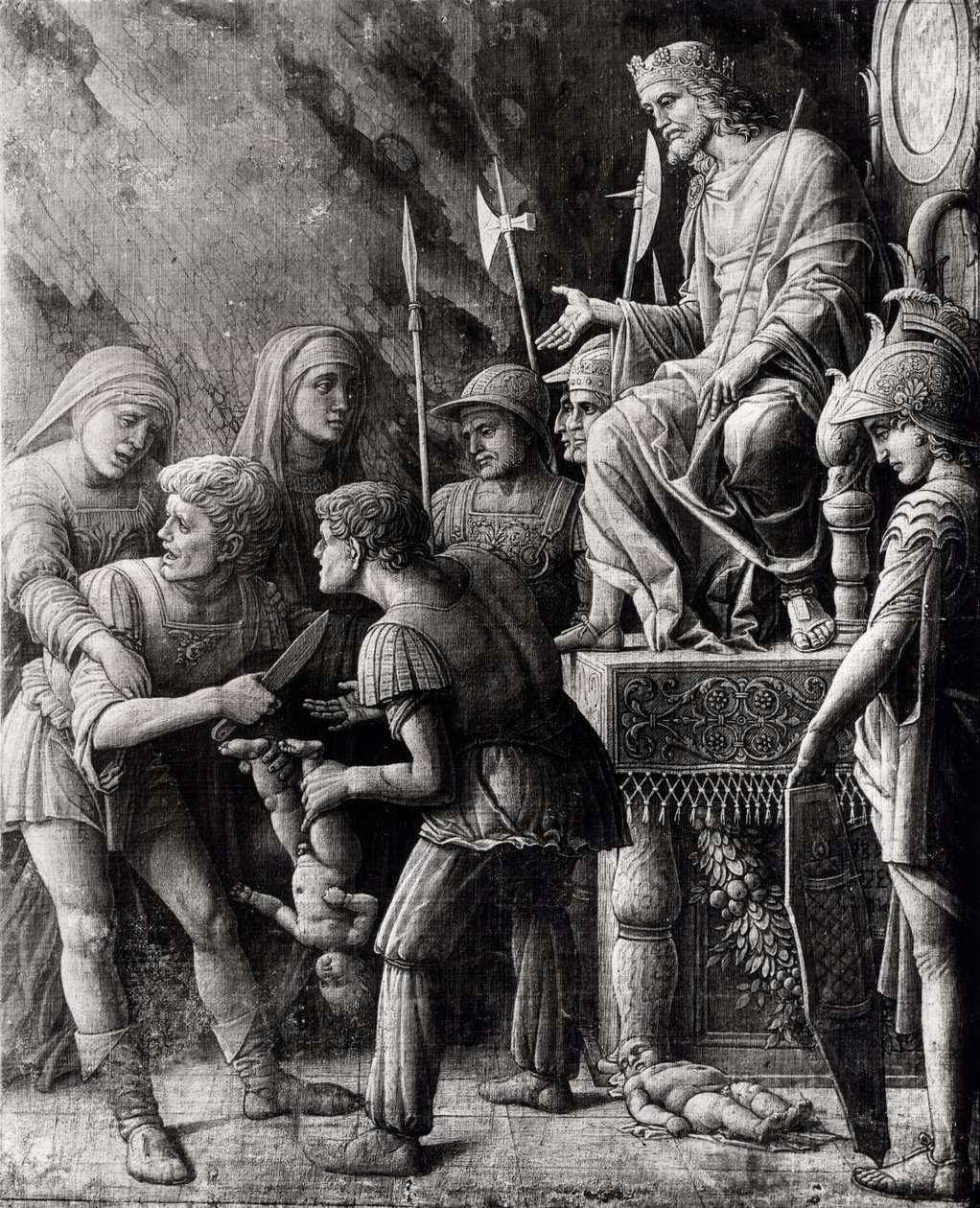 Sąd Salomona (ołówek i pranie na płótnie) autorstwa Andrea Mantegna