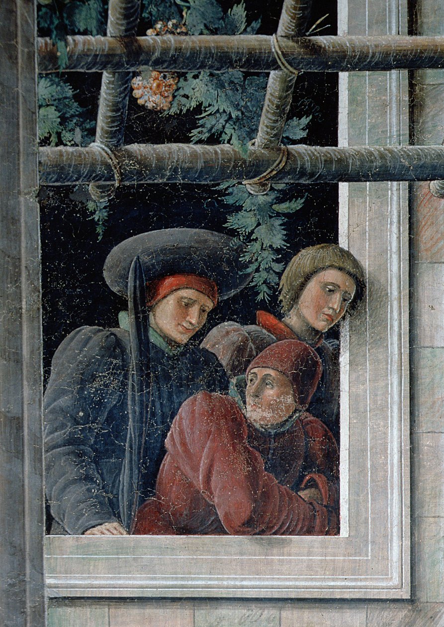 Męczeństwo św. Krzysztofa, detal przedstawiający widzów, ok. 1450-56 (detal z 257173) autorstwa Andrea Mantegna
