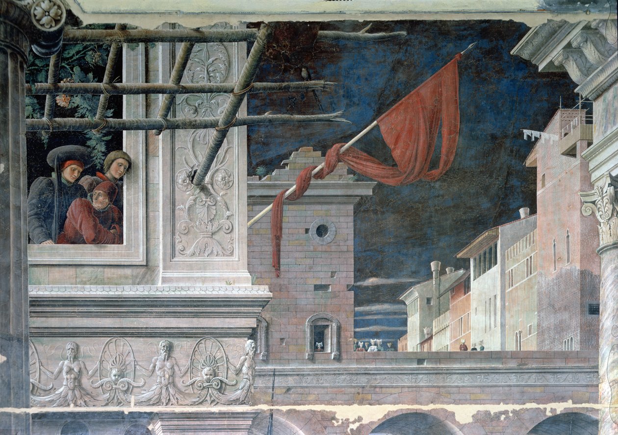 Męczeństwo św. Krzysztofa, fragment budynków, ok.1450-56 autorstwa Andrea Mantegna