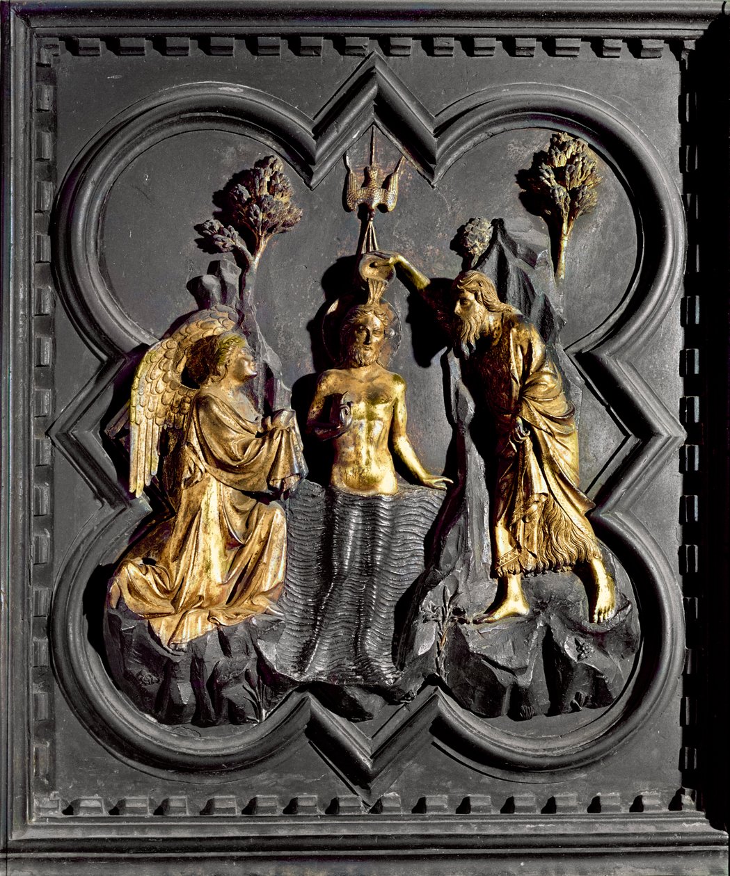 Jana Chrzciciela, 1336 r. (brąz złocony), płyta z południowych drzwi chrzcielnicy przedstawiająca sceny z życia św. autorstwa Andrea Pisano