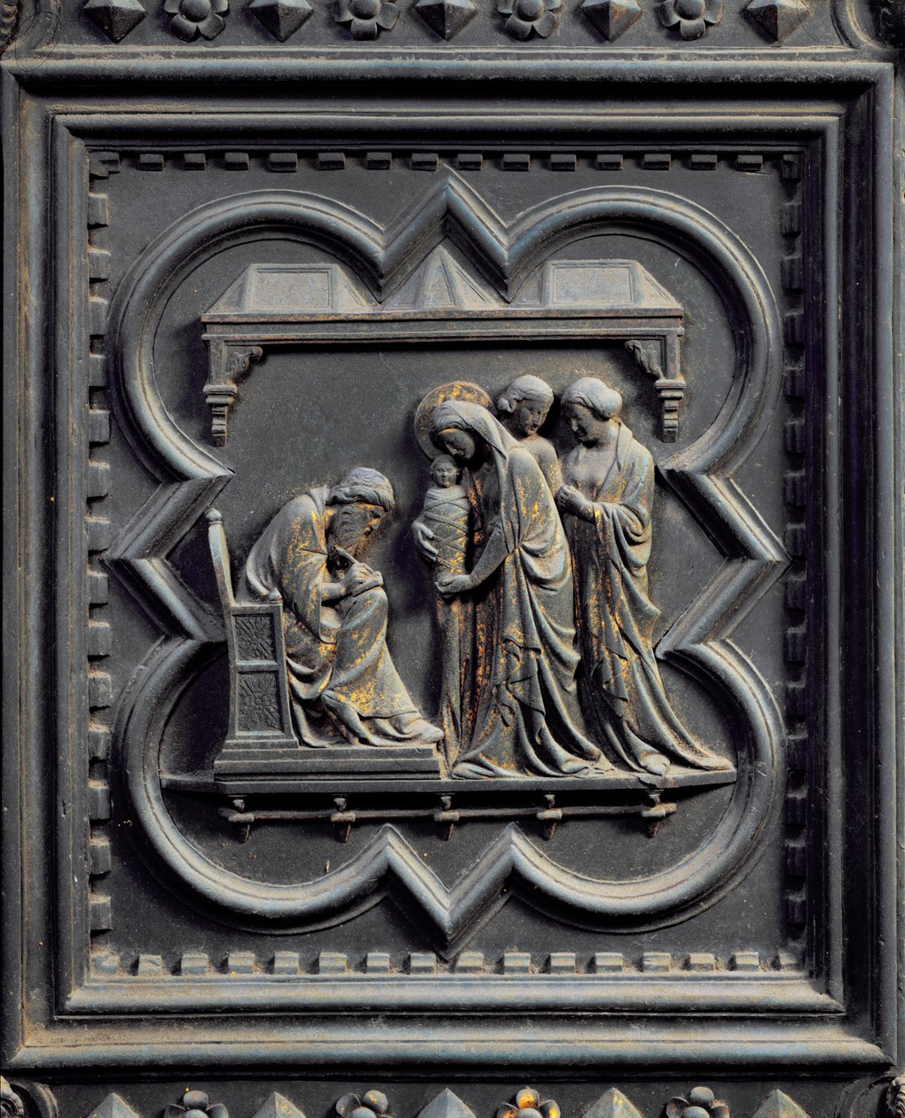 Zachariasz pisze imię chłopca, piąty panel południowych drzwi baptysterium San Giovanni, 1336 (brąz) autorstwa Andrea Pisano