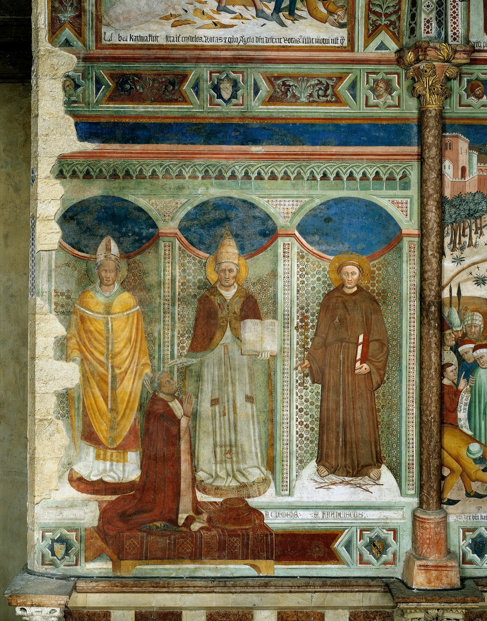 Św. Sabin, klęczący kardynał Egidio Albornoz, św. Klemens i św. Franciszek, sceny z życia św. 1368 autorstwa Andrea de Bartoli