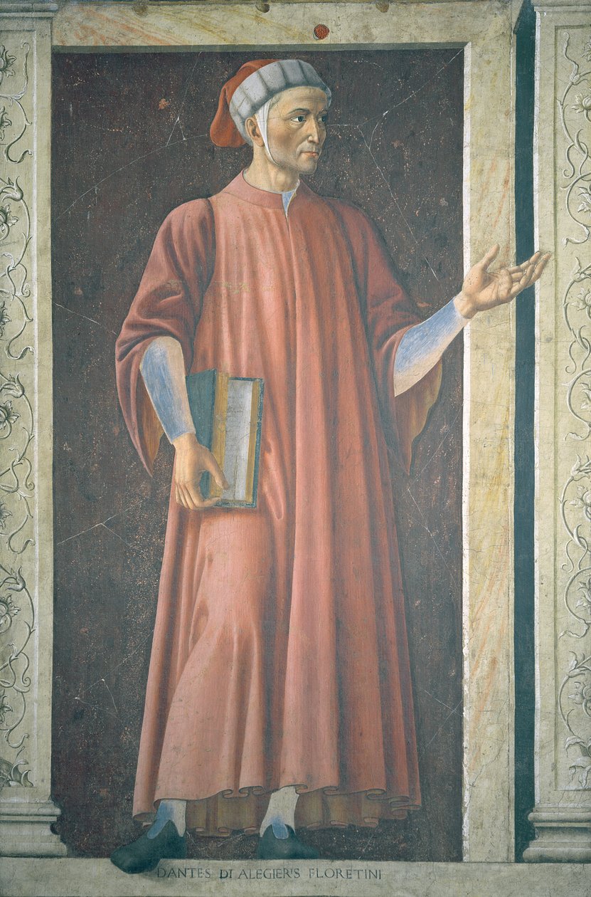 Dante Alighieri (1265-1321) z serii Villa Carducci przedstawiającej słynne kobiety i mężczyzn, ok. 1450 (szczegóły w 28493) autorstwa Andrea del Castagno