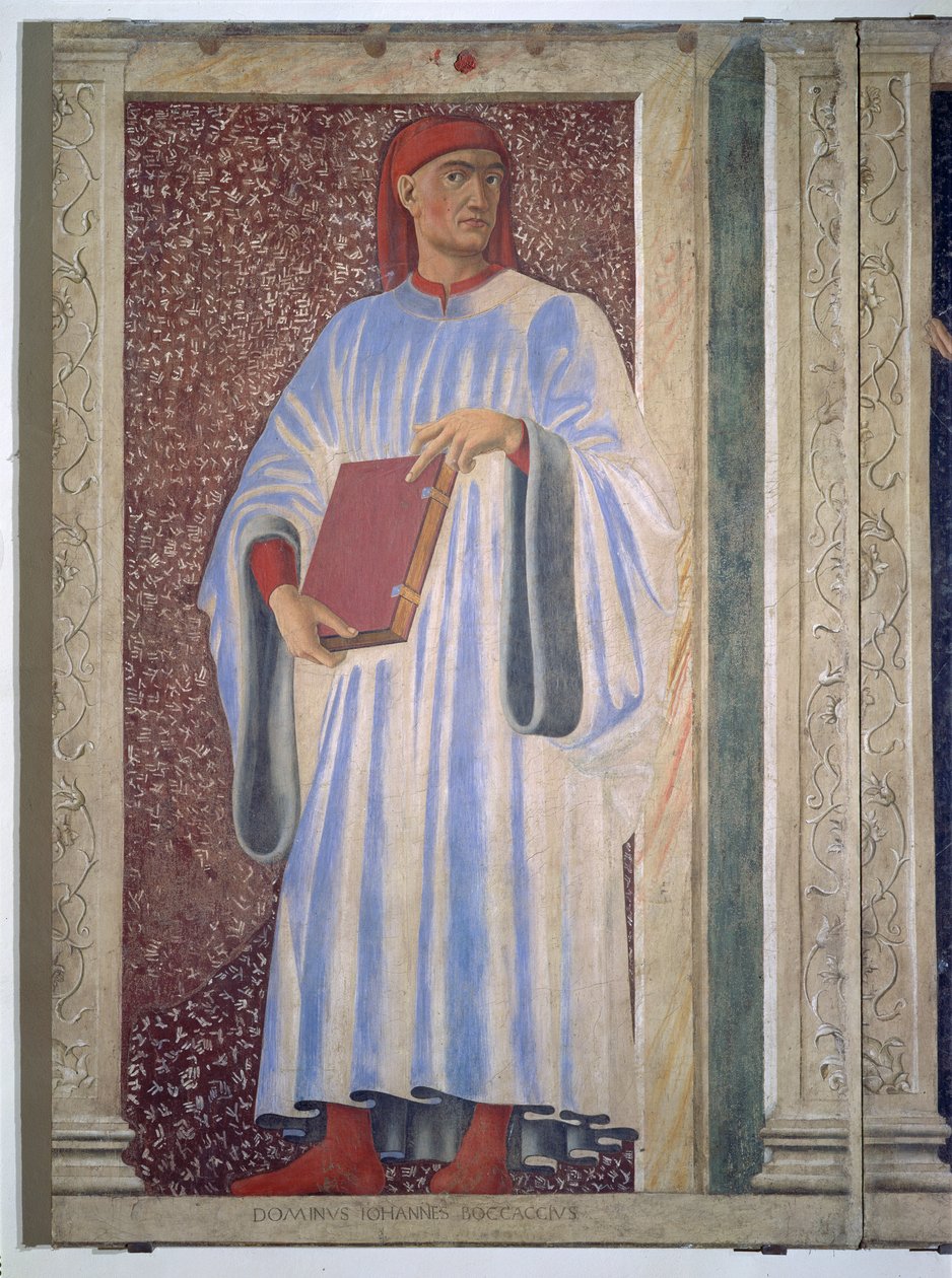 Giovanni Boccaccio (1313-75) z serii słynnych mężczyzn i kobiet Villa Carducci, ok.1450 (fresk ułożony na płótnie) autorstwa Andrea del Castagno
