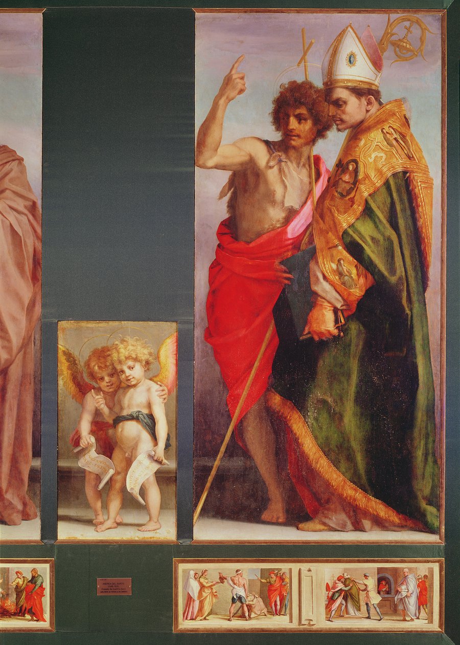 Poliptyk z opactwa Vallombrosa, fragment prawej strony przedstawiający św. Jana Chrzciciela i innego świętego, 1528 (detal 50405) autorstwa Andrea del Sarto