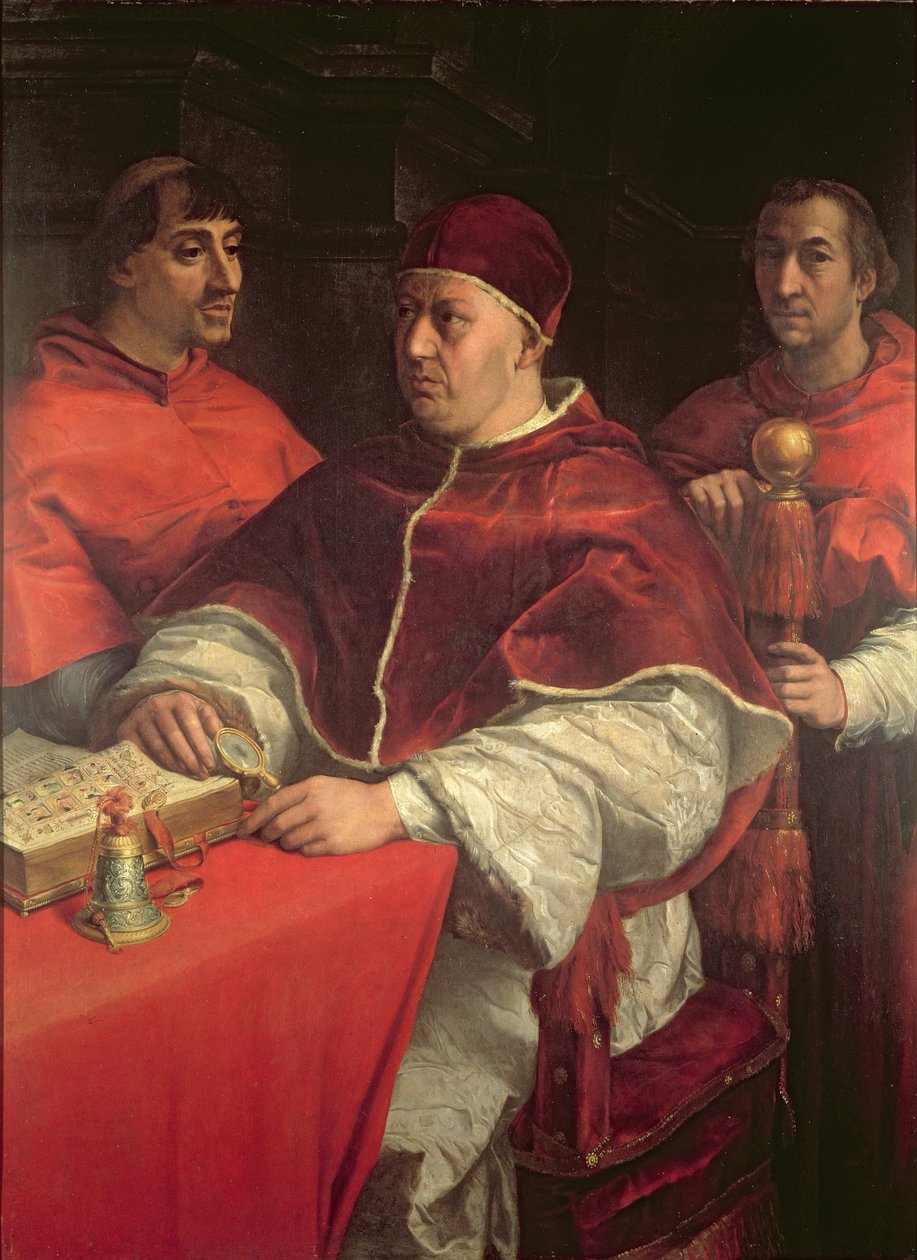Papież Leon X z dwoma kardynałami, według obrazu Rafaela (tempera na desce) autorstwa Andrea del Sarto